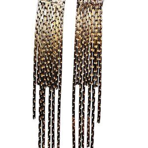 Gold Tone Post Earrings Multi-Strand Chain Tassel Fringe Cascading Style Ventage